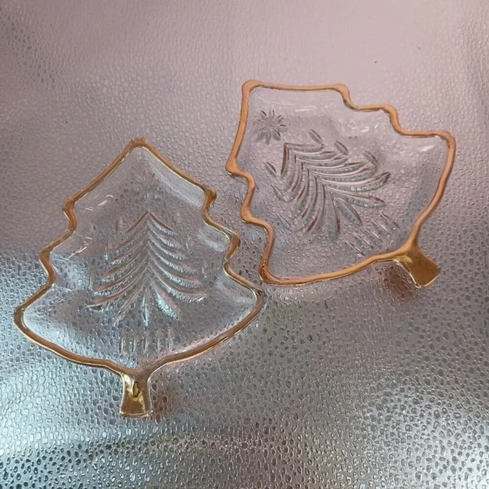 Mikasa crystal christmas tree candy dishes set of 2